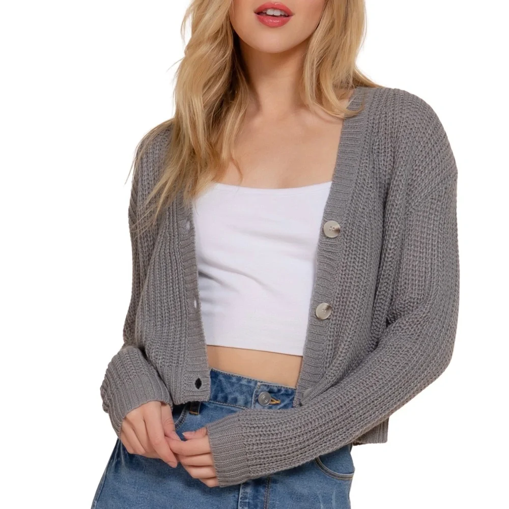 NWT Gray Long Sleeve Sweater Cardigan - Picture 4 of 5